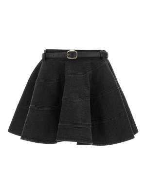 Self Portrait: mini skirts - Black Flared Denim Mini Skirt