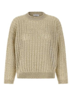 BRUNELLO CUCINELLI: Strickpullover mit Rundhalsausschnitt - Rundhalspullover - Beige