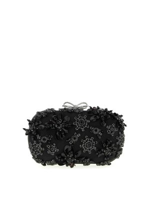 Self Portrait: pochette - Pochette in cristallo floreale satinato nero