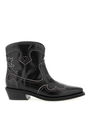 GANNI: ankle boots - Low Shaft Embroidered Western Ankle Boots
