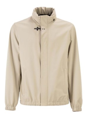 FAY: casual jackets - Jacket In Cream Cotton With Stand-Up Collar