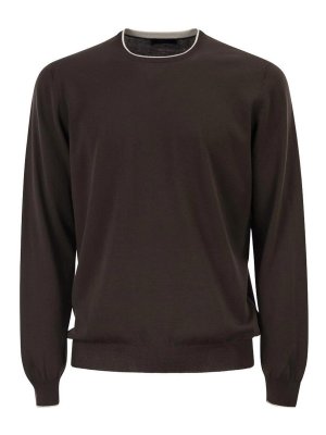 FAY: crew necks - Knit Sweater In Brown Cotton With Crew Neck