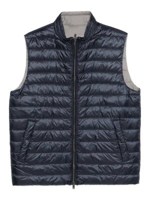 HERNO: maglieria gilet - Gilet trapuntato blu e grigio