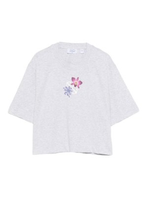 OFF-WHITE: t-shirt - T-shirt con stampa floreale in cotone grigio