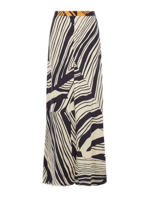 RAQUEL DINIZ: evening dresses - Striped Pure Silk Trousers In Black And White