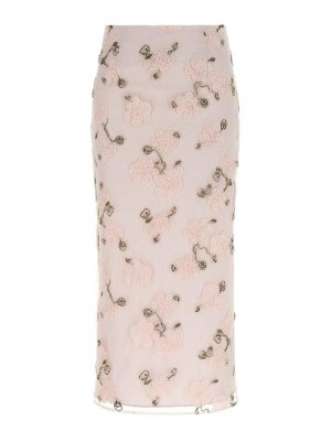 ROTATE Birger Christensen: gonne al ginocchio  e longuette - Gonna longuette rosa con ricami floreali