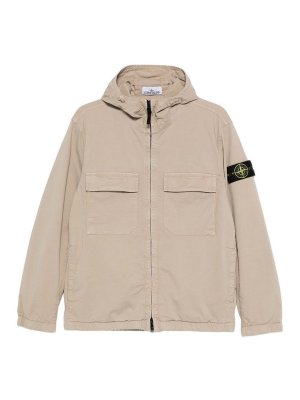 STONE ISLAND: casual jackets - Beige Cotton Zip-Up Hooded Jacket
