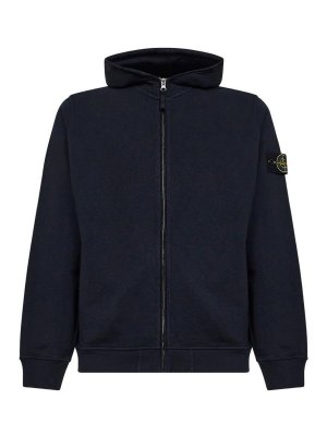 STONE ISLAND: Sweatshirts & Sweaters - Navy Blue Cotton Zip-Up Hoodie