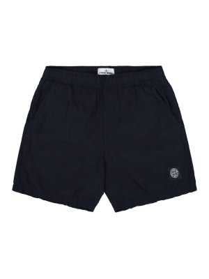 STONE ISLAND: one-piece - Blue Swimsuit With Logo Patch