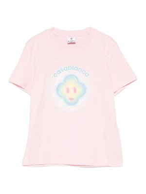 CASABLANCA: t-shirt - T-shirt con stampa logo in cotone rosa