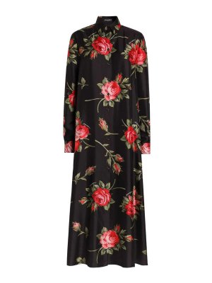 DOLCE & GABBANA: maxi dresses - Long Black Silk Dress With Floral Print