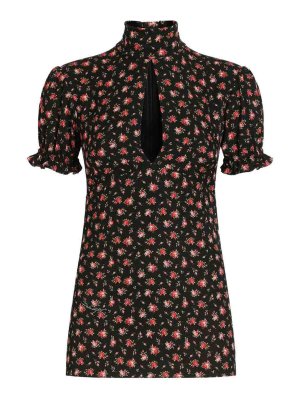 DOLCE & GABBANA: bluse - Blusa Nera In Seta Con Stampa A Fiori