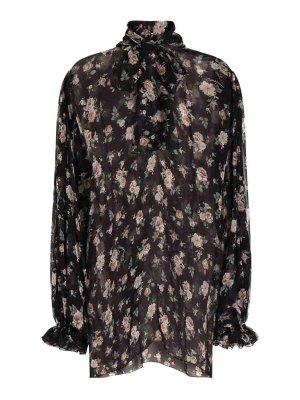 DOLCE & GABBANA: blouses - Black Blouse In Silk With Flower Print