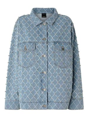 Pinko: giacche denim - Giacca Di Jeans Impreziosita Da Strass