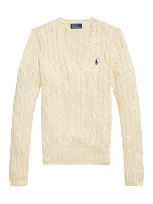 POLO RALPH LAUREN: Strickpullover mit Rundhalsausschnitt - Rundhalspullover - Beige