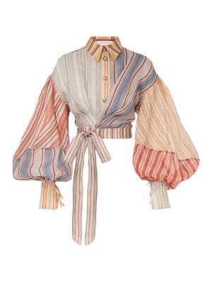 ZIMMERMANN: blouses - Linen And Silk Blend Crop Blouse