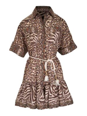 ZIMMERMANN: short dresses - Brown Short Dress With Tied Belt