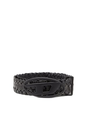 DIESEL: belts - Belt In Black Leather With Logo Buckle