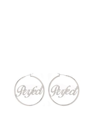 MARC JACOBS: Earrings - Silver Hoop Earrings With Crystal And  Script