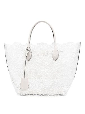 ERMANNO SCERVINO: totes bags - Lace Detail Shopping Bag In White Leather