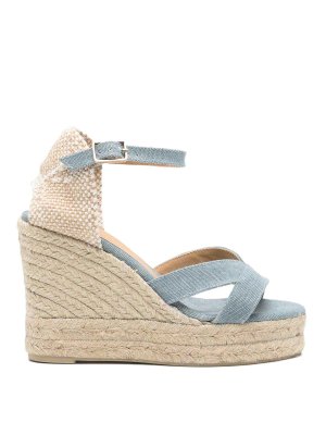 CASTANER: sandals - Bruna Light Blue Wedge Sandals In Jute