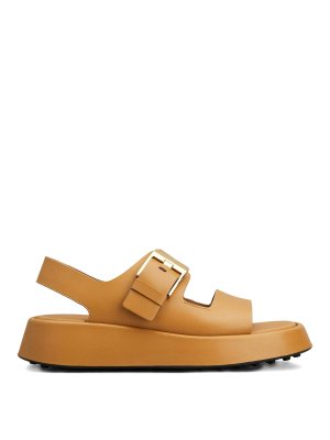TOD'S: sandals - Brown Leather Sandals With Gold Buckle