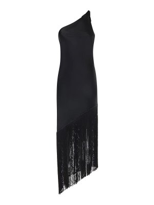 Pinko: knee length dresses - Satin Dress With Fringe