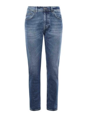 DONDUP: jeans dritti, a sigaretta - Jeans in denim con icona