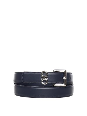 FERRAGAMO: belts - Leather Belt With Double Gancini
