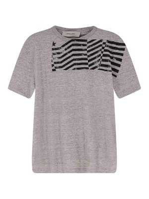 GOLDEN GOOSE: t-shirts - Cotton T-Shirt With Front Flag Print