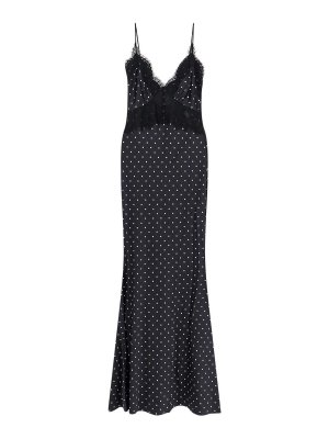 Self Portrait: maxi dresses - Vestito Lungo In Satin A Pois