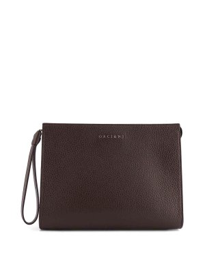 ORCIANI: pochette - Clutch In Pelle Martellata Con Logo Frontale