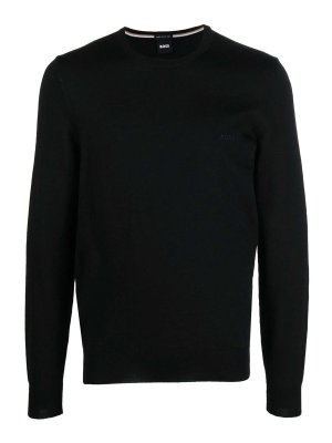 Hugo Boss: Strickpullover mit Rundhalsausschnitt - Rundhalspullover - Schwarz