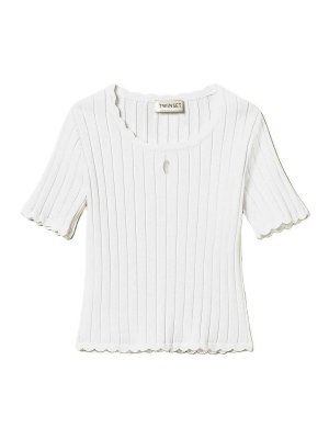 TWINSET: Strickpullover mit Rundhalsausschnitt - Rundhalspullover - Creme