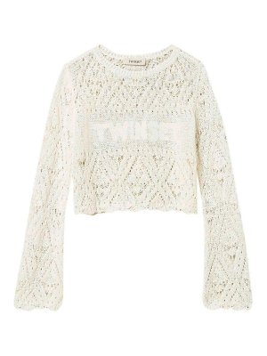 TWINSET: Strickpullover mit Rundhalsausschnitt - Rundhalspullover - Weiß