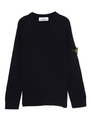 Stone Island Junior: Suéteres con cuello pico - Suéter Cuello Redondo - Azul Oscuro