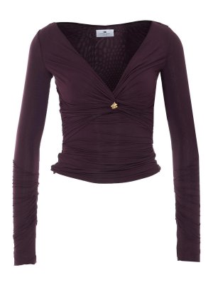 ELISABETTA FRANCHI: Tops & Tank tops - Brown Rouches Top