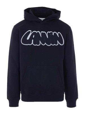 LANVIN: Sweatshirts & Sweaters - Black Hoodie Wigth Patch Logo On The Front
