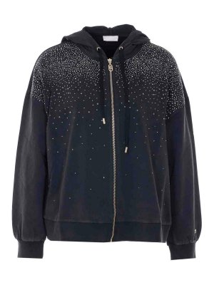 Liu Jo: Felpe e maglie - Felpa con cappuccio e zip in cristalli neri