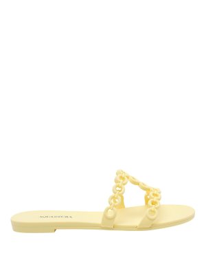 Aquazzura: sandali - Sandali piatti con catena Infinity gialla