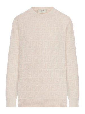 FENDI: crew necks - `Ff` Knit Denim Sweater