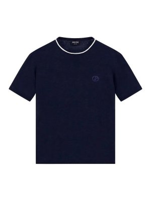 GIORGIO ARMANI: Strickpullover mit Rundhalsausschnitt - Rundhalspullover - Blau