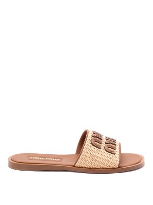 MIU MIU: sandals - Raffia-Effect Woven Fabric Slides