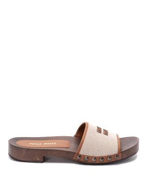 MIU MIU: mules shoes - Canvas And Leather Clogs