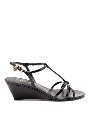 PRADA: sandals - Patent Leather Wedge Sandals