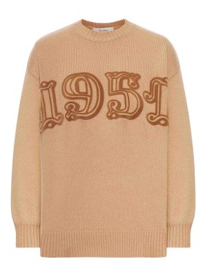 Max Mara: Strickpullover mit Rundhalsausschnitt - Rundhalspullover - Beige