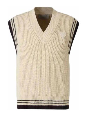 AMI PARIS: maglieria gilet - Gilet in maglia con scollo a V a coste