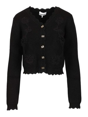 GANNI: cardigan - Cardigan con applicazioni all'uncinetto