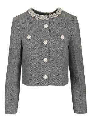 Self Portrait: casual jackets - Herringbone Jacket With Crystal Trim
