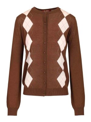 MAX MARA STUDIO: cardigans - Argyle Wool And Silk Cardigan